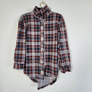 Oona & Maud Womens Button Down Plaid Flannel Shirt Medium Navy Red Long Sleeve